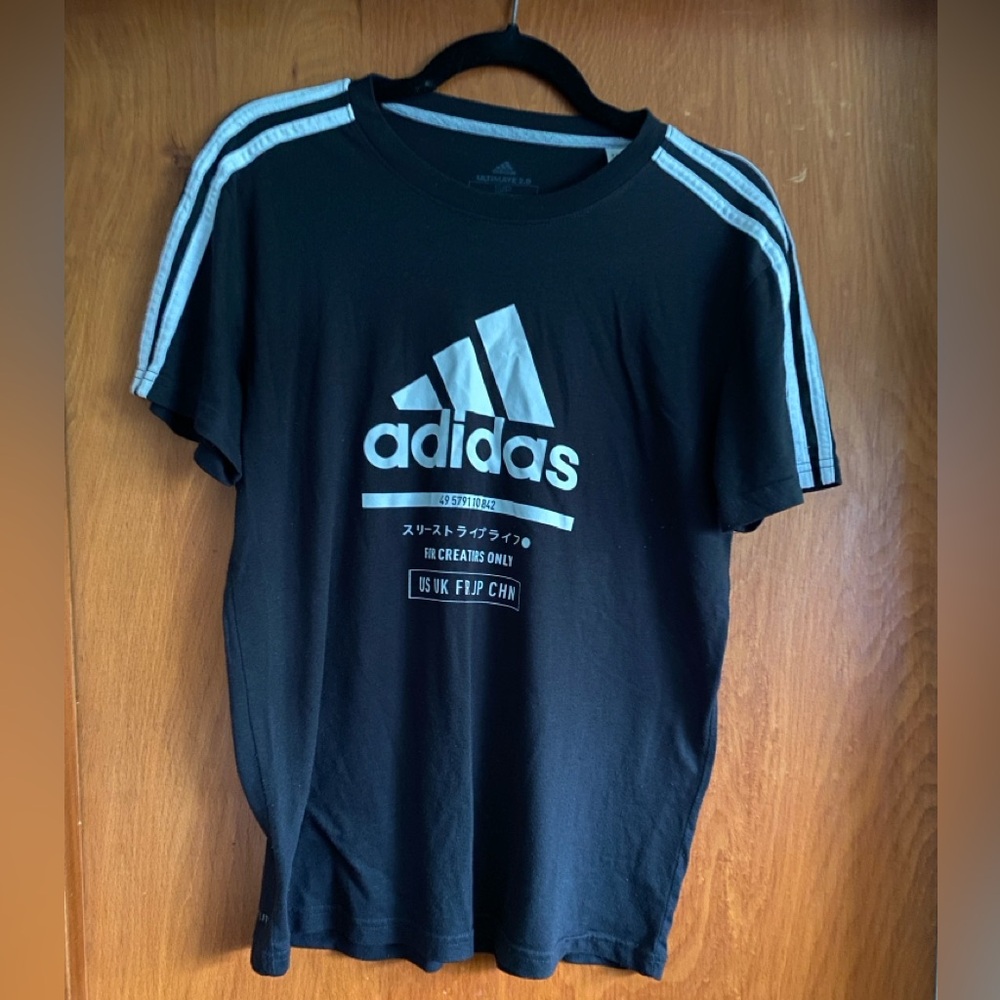 ADIDAS T-shirt Mens Sz S Black White 3 Stripe For Creators Only US UK FR JP CHN